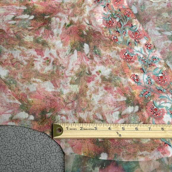 Soft Surroundings Kimono 1X Long Sheer Tassels Tie Front Beaded Embroidered Boho - Picture 8 of 14